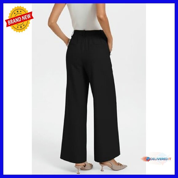 High Waisted Wide Leg Work Pants Polyester Blend Professional Office Trousers - Picture 5 of 8